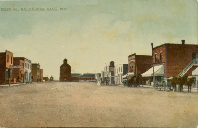 Main Street, Balcarres, with horse-drawn wagons
